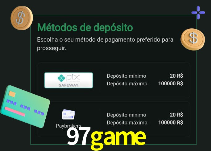 O cassino 97game oferece uma grande variedade de métodos de pagamento
